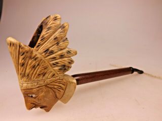 Made By Edmund Indian Chief Head Dress Carved Made In Wash. ,  1970 –1990’s Pipe