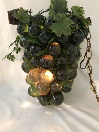 Vintage MCM Lucite Acrylic Cluster Green Grapes Retro Hanging Lamp Light 15 