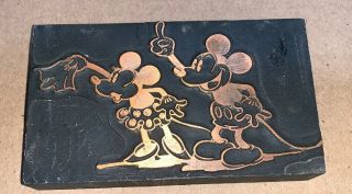 Mickey & Minnie Mouse Copper Metal Ebony Wood Block Printing Press Stamp Disney