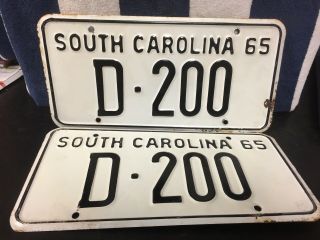 Vintage 1965 South Carolina License Plate Pair