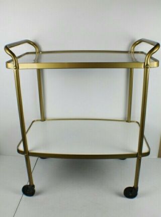 Vntg Cosco Gold & White Metal 2 Shelf Cart