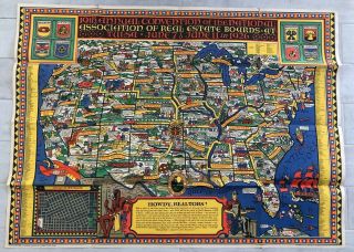 Vintage National Association Of Real Estate Boards; Map Of America 1926 Orig Map