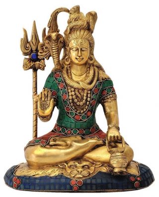 Lord Shiva Statue Brass Hindu Indian Shiv God Bronze Seated Figure