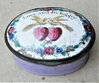 Georgian Enamel Patch Box Hearts & Lovebirds Vintage Antique