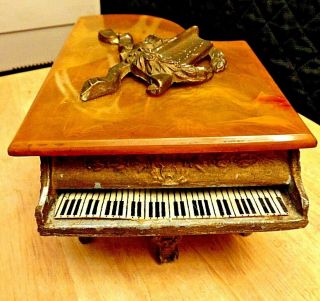 Vintage Piano Musical Cigarette Holder Cast Metal With Bakelite Lid