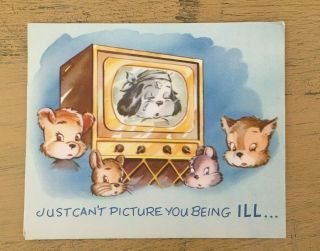 Vintage Pop Up Teddy Bear Television Get Well Card Signed