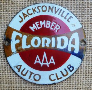 C1910 Jacksonville,  Fla.  Triple A (aaa) Auto Club Porcelain Tag Topper