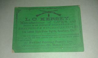 1850 - 60s Red Bluff Tehama Ca L.  C Kersey Guns Remington Winchester Rifle Biz Card