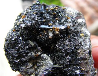 Hutchinsonite Rare Metallic Crystals With Orange Orpiment On Matrix From Peru
