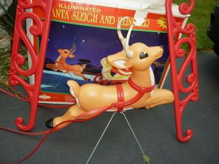 Blow Mold Set Santa Sleigh Reindeer Grand Venture Lighted Vintage Decor 6