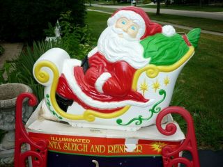 Blow Mold Set Santa Sleigh Reindeer Grand Venture Lighted Vintage Decor 7