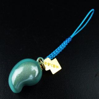Japanese Magatama Amulet Omamori Charm Good Fortune Blue Power Stone Bell