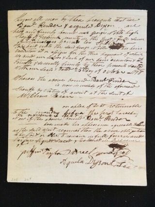 1798 Virginia Handwritten Bond 20¢ Embossed Revenue