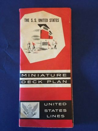 United States Lines Ss United States Miniature Deck Plan Map Fold Out - 1962