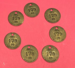 7 Matching Vintage Tool Crib Tool Check Brass Tags From Ford Woodhaven Plant