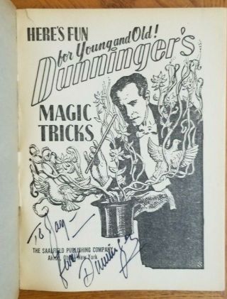 DUNNINGER ' S MAGIC TRICKS by Joseph Dunninger - Signed 2