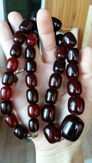Old Faturan Cherry Amber Bakelite Islamic Prayer Beads Necklace 79,  7 G