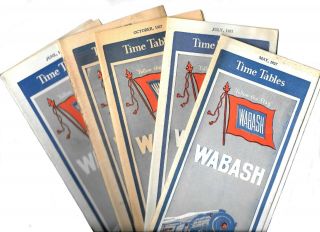 5 Vintage 1927 & 1928 Wabash Railway Railroad Train Timetables