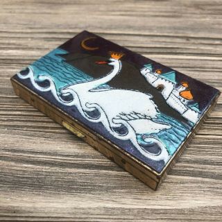 Vintage Antique Enamel Painted Swan Metal Case Compact Wallet Bluebusdave