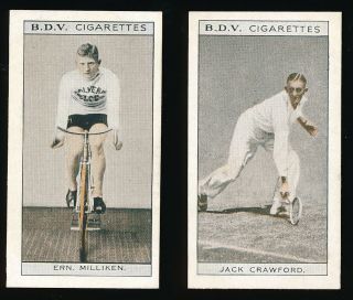 1933 Ern Milliken Bdv Cigarette Card Jack Crawford Back Cycling Tennis R