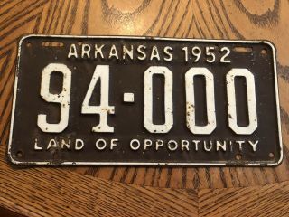 1952 Arkansas Vintage License Plate Tag All 94 000