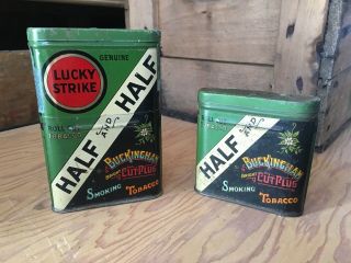 Vintage Lucky Strike Half - And - Half Smoking Tobacco Buckingham Tin Advertising