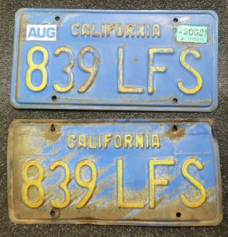 Vintage Yellow Black Matched Paired California License Plate Earlier Than 2002