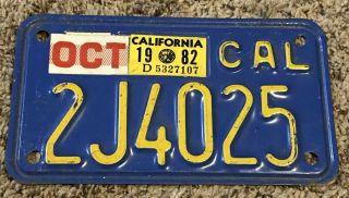 California Vintage Blue 1982 Motorcycle Cycle License Plate 2 T 2363
