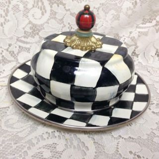Mackenzie Childs Courtley Check Butter Dish 5.  5in H X 8in D