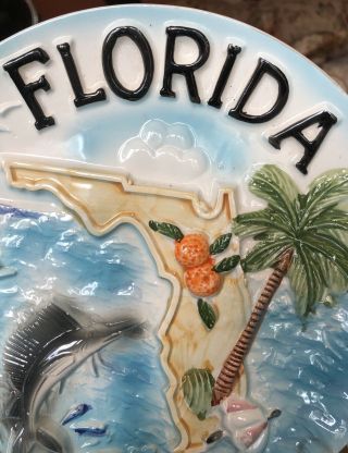 Vintage FLORIDA Souvenir Wall Hanging Sailfish Sailboat Palm Blue Plate 5