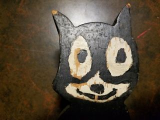 Vtg folk art handmade wood wooden door stop Black Felix the Cat 6