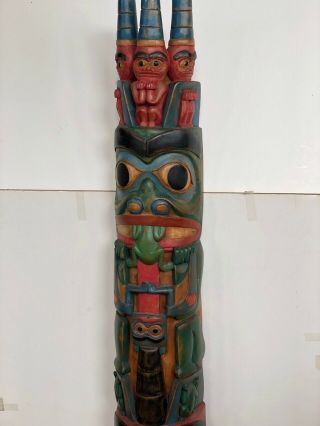 Totem Pole Wood Carving Sculpture Vintage Pacific Northwest