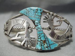 One Of The Best Vintage Navajo Kokopelli 8 Turquoise Sterling Silver Bracelet