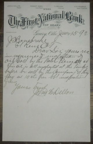 1892 Letterhead Geary Oklahoma Territory First National Bank