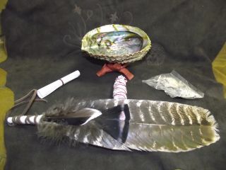 Sage Smudge Kit Complete With California White Sage Abalone Shell Stand Feather