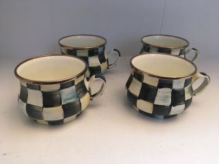 4 Mackenzie - Childs Courtly Check Enamelware Cups Mugs