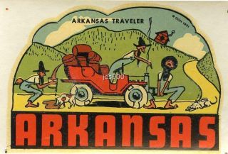 Vintage Arkansas Traveler 1951 Comic Souvenir Hillbilly Travel Decal