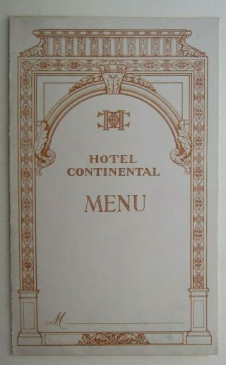 Vintage 1921 Hotel Continental Menu,  Paris,  France
