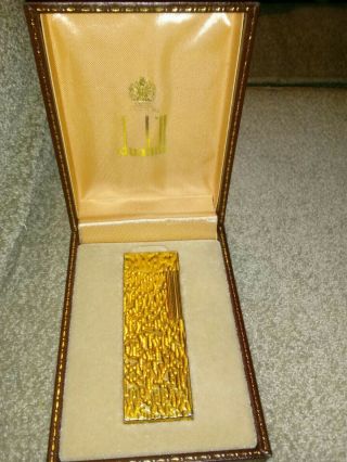 Vintage Dunhill Lighter 14k Solid Gold Outer Jacket Bark W/ Leather Box Antique