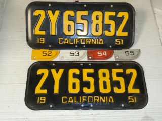1951 - 52 - 53 - 54 - 55 California Car License Plate Pair Rare 7 Digits
