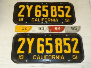 1951 - 52 - 53 - 54 - 55 California CAR license Plate pair RARE 7 DIGITS 2