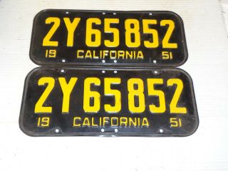 1951 - 52 - 53 - 54 - 55 California CAR license Plate pair RARE 7 DIGITS 3