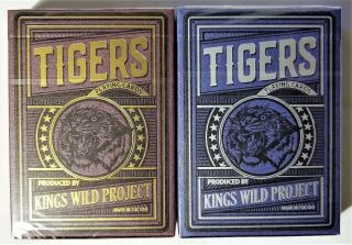 Kings Wild Tigers Playing Cards Silver & Gold Gilded Matching Deck Set Uspcc