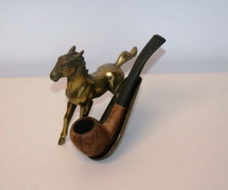 Rare And Unique Vintage Pipe And Horse Solid Brass Holder.