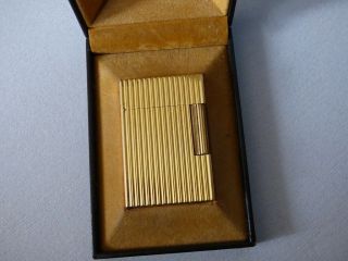 S.  T.  Dupont Line 2 Small Lighter - Gold Plated With Vertical Lines - Boxed