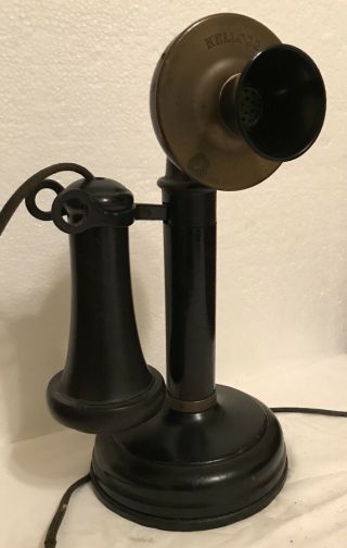 Antique Kellogg Candlestick Telephone with Oak Ringer Box 1900 ' s 6