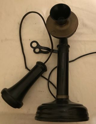 Antique Kellogg Candlestick Telephone with Oak Ringer Box 1900 ' s 8