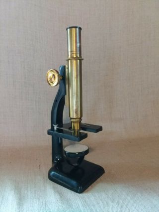 Vintage Bausch & Lomb Brass Metal Microscope 211436 w/ Dovetail Wood Box 2
