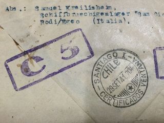 HOLOCAUST 1941 Airmail Cover From Rodi To Chile Survivor From RARE C5 6