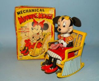 Minnie Mouse Rocking Chair Tin Windup Toy Box Linemar